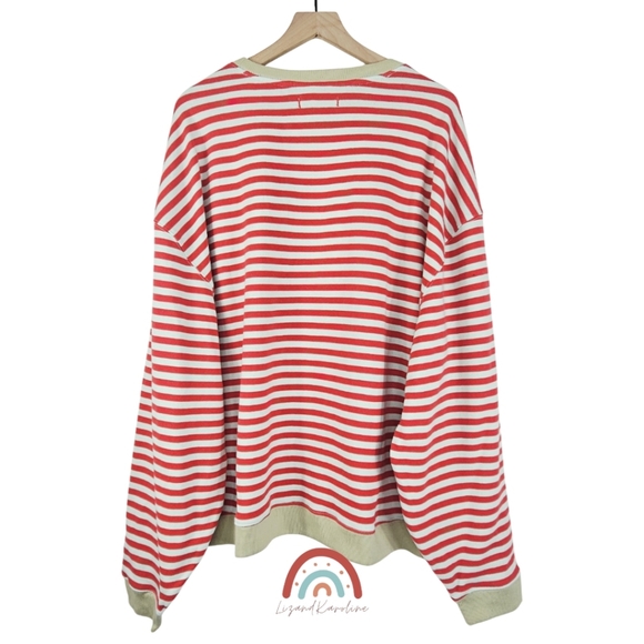 New! FP We The Free Classic Striped Oversized Crewneck in Cherry Combo - Picture 5 of 12